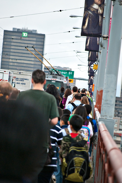 Here we all are...walking across the bridge.