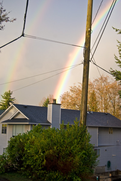 The rainbow ends in our chimney!